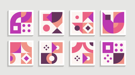 Modern Geometric artwork poster set with simple shape and figure. Abstract minimalist pattern design style for web, banner, business presentation, branding package, fabric print, wallpaper