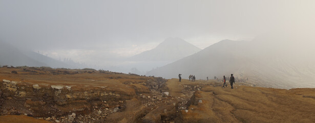 Ijen Crater Crater Rim Mountain on a cloudy day in Indonesia.