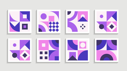 Modern Geometric artwork poster set with simple shape and figure. Abstract minimalist pattern design style for web, banner, business presentation, branding package, fabric print, wallpaper
