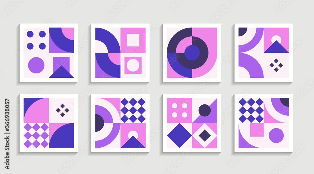 Aufkleber Modern Geometric artwork poster set with simple shape and figure. Abstract minimalist pattern design style for web, banner, business presentation, branding package, fabric print, wallpaper