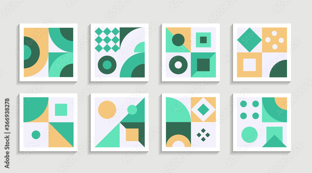 Aufkleber Modern Geometric artwork poster set with simple shape and figure. Abstract minimalist pattern design style for web, banner, business presentation, branding package, fabric print, wallpaper