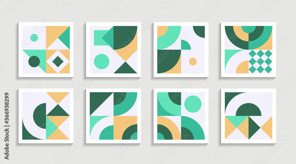 Aufkleber Modern Geometric artwork poster set with simple shape and figure. Abstract minimalist pattern design style for web, banner, business presentation, branding package, fabric print, wallpaper