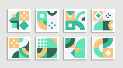 Modern Geometric artwork poster set with simple shape and figure. Abstract minimalist pattern design style for web, banner, business presentation, branding package, fabric print, wallpaper