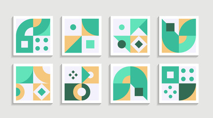 Modern Geometric artwork poster set with simple shape and figure. Abstract minimalist pattern design style for web, banner, business presentation, branding package, fabric print, wallpaper