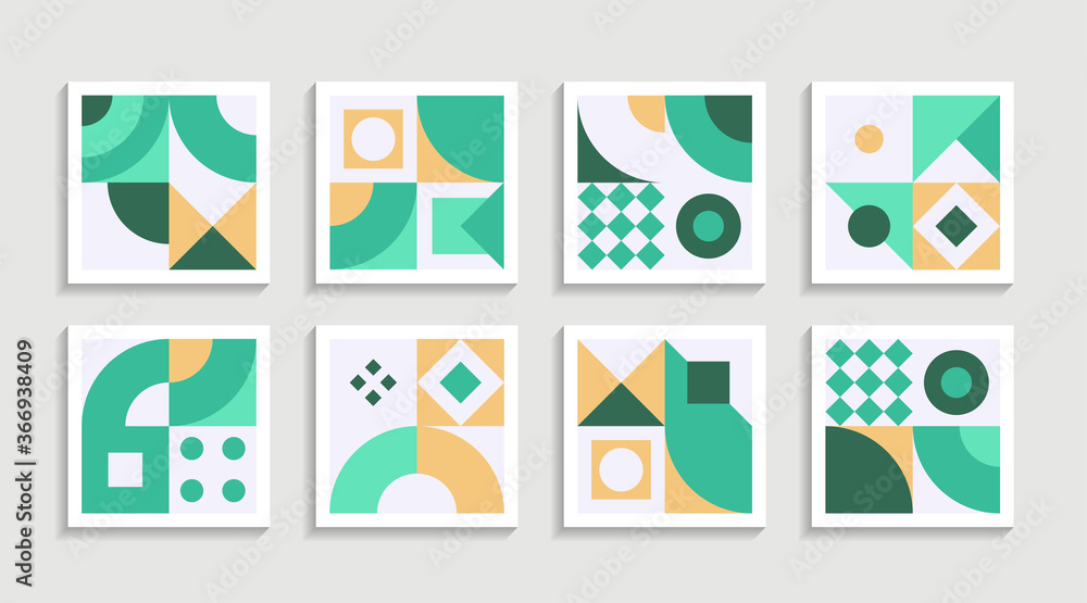 Aufkleber Modern Geometric artwork poster set with simple shape and figure. Abstract minimalist pattern design style for web, banner, business presentation, branding package, fabric print, wallpaper
