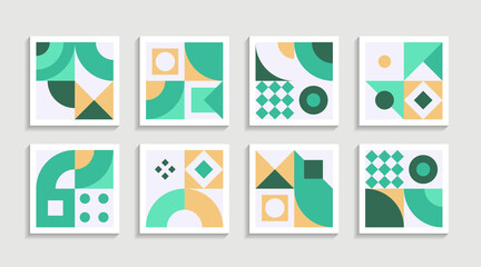 Modern Geometric artwork poster set with simple shape and figure. Abstract minimalist pattern design style for web, banner, business presentation, branding package, fabric print, wallpaper