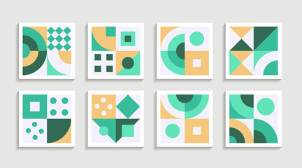 Fototapeta premium Modern Geometric artwork poster set with simple shape and figure. Abstract minimalist pattern design style for web, banner, business presentation, branding package, fabric print, wallpaper