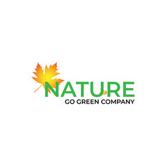 Fototapeta na wymiar Maple leaf combine with text for simple nature company logo 