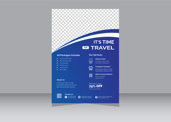 Fototapeta premium Travel Flyer Template, Abstract traveling poster with Vector, Creative Travel Agency Flyer poster, flyer, banner, magazine cover or template design for the summer holiday, travel and trip
