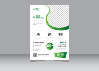 Travel Flyer Template, Abstract traveling poster with Vector,
Creative Travel Agency Flyer poster, flyer, banner, magazine cover or template design for the summer holiday, travel and trip