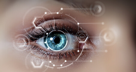 Close up of woman eye in process of scanning