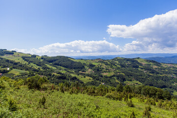Obraz premium Beautiful nature landscape , panoramic view, summer day, fresh air, amazing view, blue sky with clouds, green valley