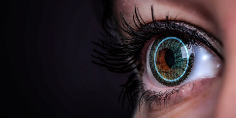 Close up of woman eye in process of scanning