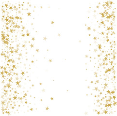 Gold stars background, sparkling christmas lights confetti falling isolated on white. magic shining Flying stars glitter cosmic backdrop, sparkle vector border