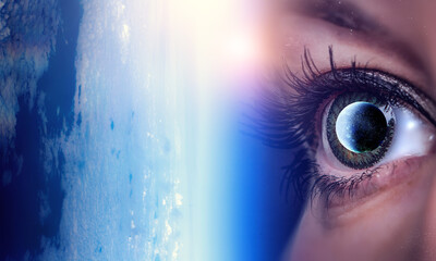 Human eye and space. Elements of this image furnished by NASA.