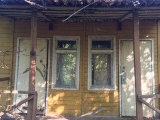 views of abandoned wooden houses in the old recreation center