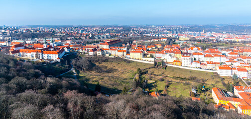 Aerial view of Strahov Monastery and Petrin Gardens, Prague, Czech Republic