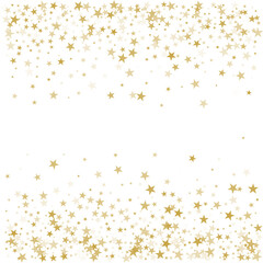 Gold stars background, sparkling christmas lights confetti falling isolated on white. magic shining Flying stars glitter cosmic backdrop, sparkle vector border