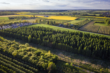 Drone view of rural area in Rogow village, Lodz Province of Poland