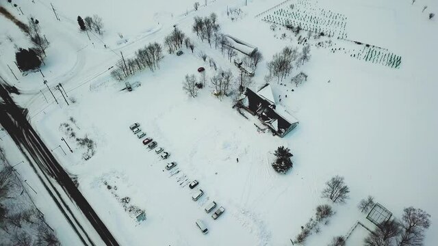 Aerial view of snow farm in winter  Toyako   Hokkaido  Japan
