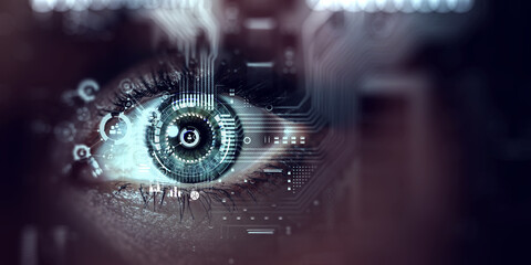 Close up of woman eye in process of scanning