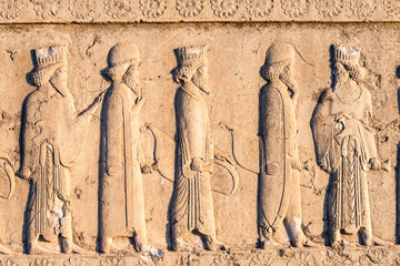 Persepolis, Apadana stairway facade, Ancient relief of the Achaemenids, Medes and Persians, Fars...