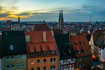 Fototapeta na wymiar View at historical center of old German city Nuremberg from the Nuremberg castle at the morning, Germany. October 2014