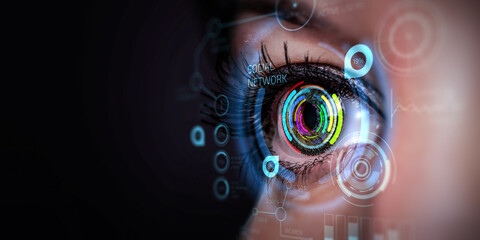 Close up of woman eye in process of scanning