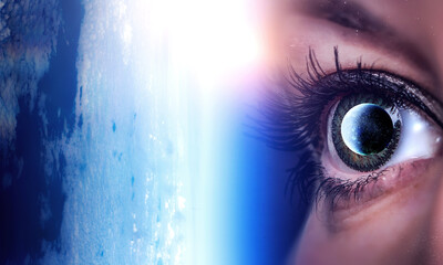 Human eye and space. Elements of this image furnished by NASA.