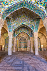 Shabestan pillars in the prayer hall, Vakil Mosque, Shiraz, Fars Province, Iran