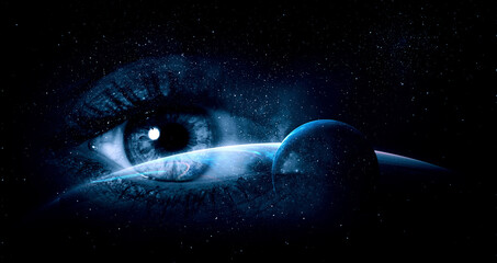 Human eye and space. Elements of this image furnished by NASA.