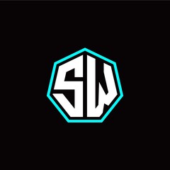 S W initials modern polygon logo template