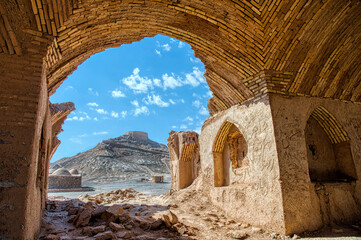 Ruins of ritual buildings near Dakhmeh Zoroastrian Tower of Silence, Yazd, Iran