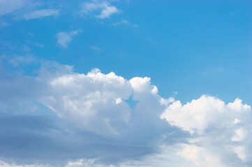 A panorama of blue skies and thunderstorm clouds as a background with the possibility of applying a piece of text to it