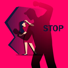Stop bulling and oppression of women illustration. Suppression of abuse of harassment and violence against weaker sex depression and pain girls bullying of men under tacit vector consent.
