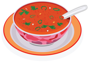 Hot tomato soup served in bowl