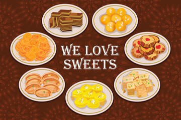 Collection of variety of Indian sweets