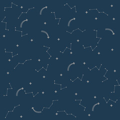 Vector space seamless pattern with planets, comets, constellations, rockets and stars. Sky illustration astronomical background. Use for textile, zodiac star yoga mat, phone case, notebook cover