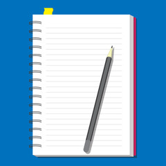 blank diary note book with pencil flat icon vector illustration, top view. isolated stock vector