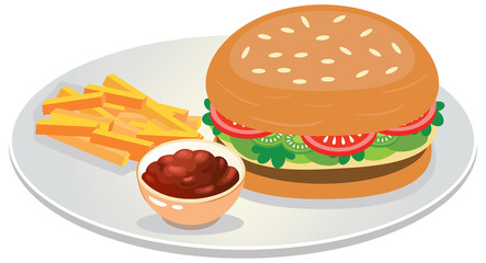 Vegetable burger with french fries