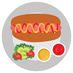Popular snack - hot dog served with salad and sauce