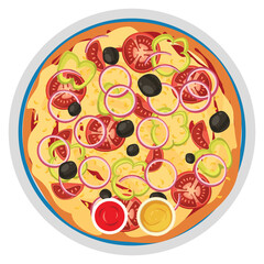 Top view of a classic pizza with toppings