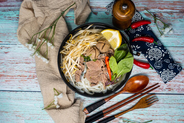 Tasty Vietnamese food Bo bun rice vermicelli