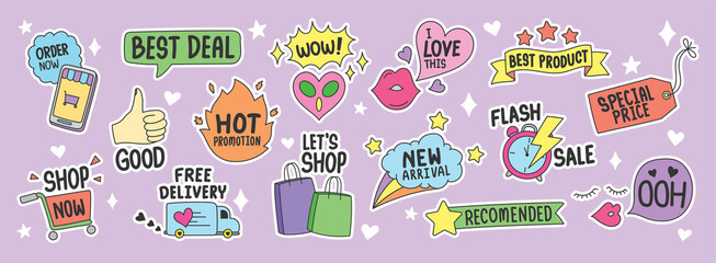 Cute doodles vector set about shopping.