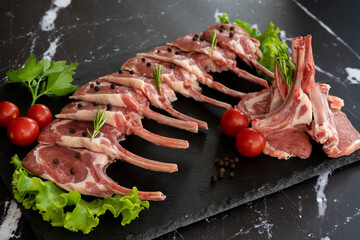 raw meat on a black background