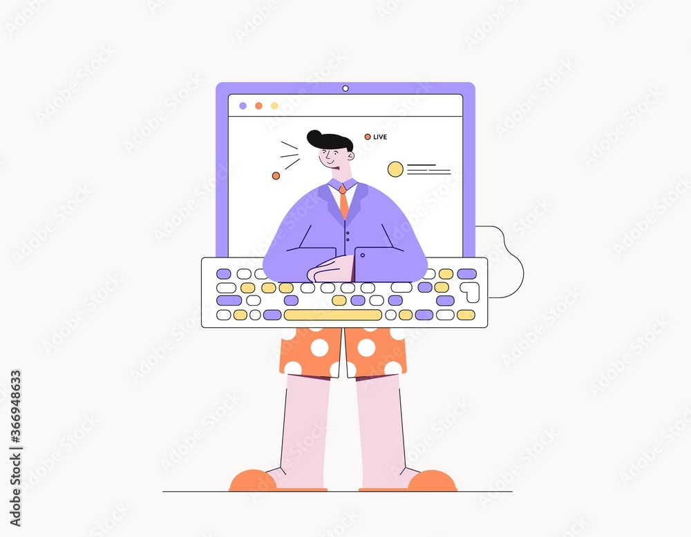 Aufkleber character in real life and in social networks illustration. modern reality is stylish and secured on