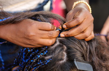 Girl braids blue African braids - obrazy, fototapety, plakaty