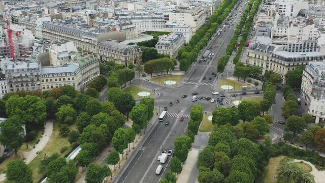 Aerial video Champs Elysees, Aerial photography of France,Drone view, Famous places of paris, main road, big road, road, Champs Elysees, Panoramic view of Paris, Paris aerial view, France