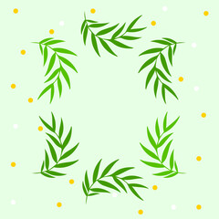 Obraz premium Tropical leave modern flat pattern, frame with colorful dots on light green background. Summer theme.