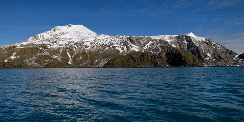 Snow covered mountains, Elsehul Bay, South Georgia Island, Antarctic